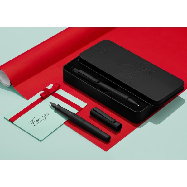 Set de boligrafo y pluma Faber Castell Hexo negro Mate