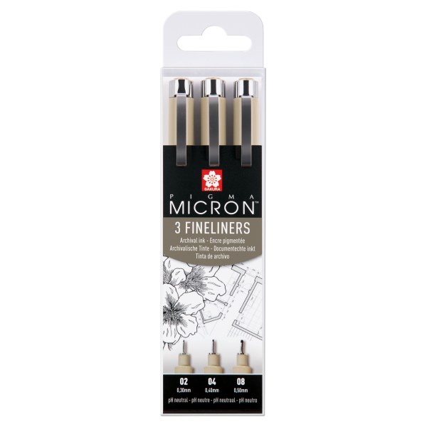 Pigma Micron fineliner set | 3 pens, 0.3 mm + 0.4 mm + 0.5 mm, black