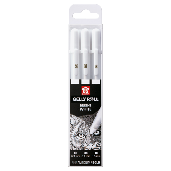 Set of 3 Gelly Roll White Pens (05, 08, 10)