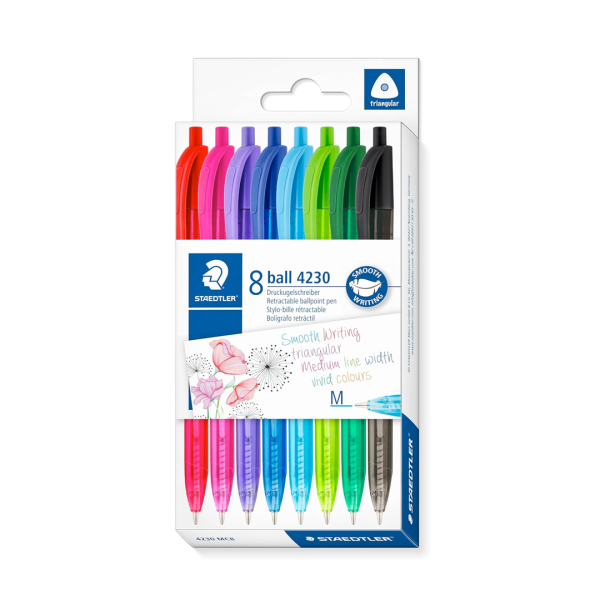 STAEDTLER 4230 MC8 - Bolígrafo retráctil con diseño de arco iris, varios colores (paquete de 8)