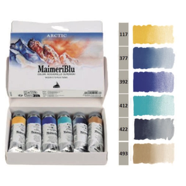 Maimeri Blu Artic Set de 6 Tubos de Acuarela 12ml. Colores Artic