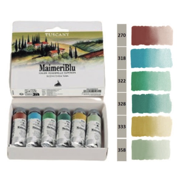 Maimeri Blu Toscana Set de 6 Tubos de Acuarela 12ml. Colores Toscana