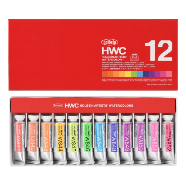 HOLBEIN Watercolour Set 12 Colours of 15ml. Fluor Colours