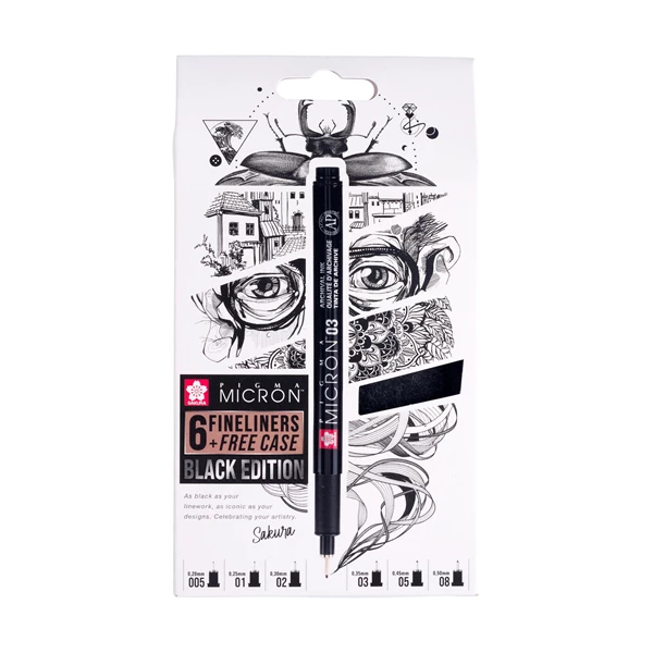 Sakura Pigma Micron set of 6 calibrated markers ‘Black’ edition