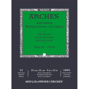 ARCHES Bloc Acuarela encolado 1 Lado 12Hjs - 300gr/m. · Grano FIno · 23x31cm.