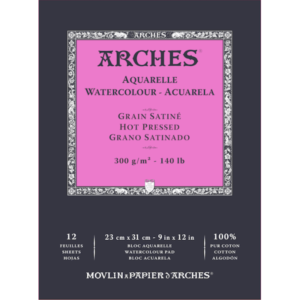 ARCHES Bloc Acuarela encolado 1 Lado 12Hjs - 300gr/m. · Grano Satinado · 23x31cm.