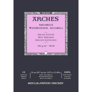 ARCHES Bloc Acuarela encolado 1 Lado 12Hjs - 185gr/m. · Grano Satinado · A4