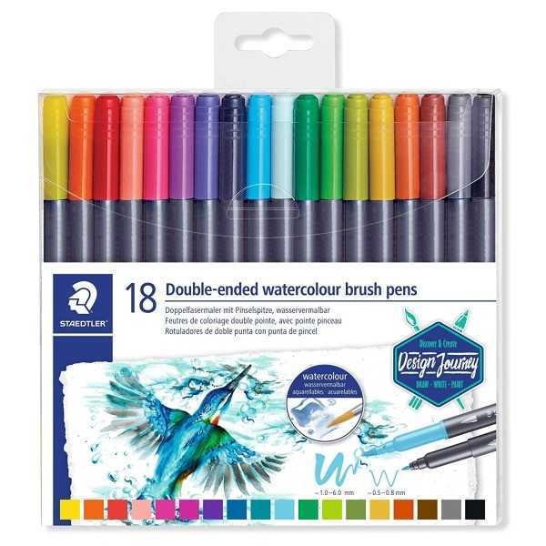 Estuche 18 Rotuladores STAEDTLER. Doble Punta Acuarelable.