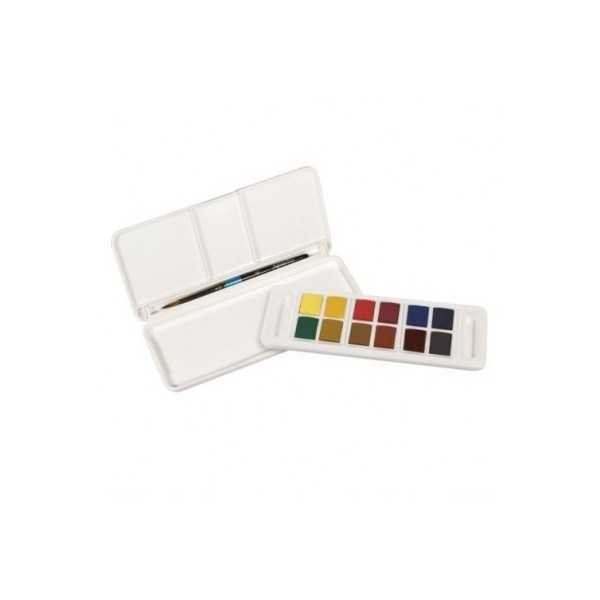 DALER ROWNEY AQUAFINE TRAVEL SET CAJA DE ACUARELA 12 MEDIOS GODETS + PINCEL