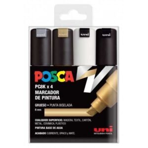 Rotuladores POSCA PC8K 4 Colores Oro, Plata, Negro y Blanco
