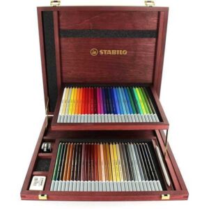 STABILO CarbOthello - Maletin de madera con 60 uds surtidas + 1 afilalﾇpices 4514 + 1 goma de borrar 1183 + 1 difumino
