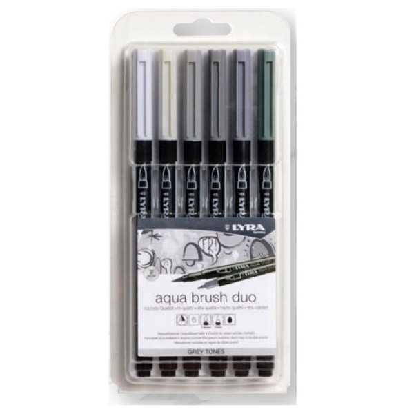 Rotuladores LYRA Aqua Brush Duo. Set de 6 Colores Grises