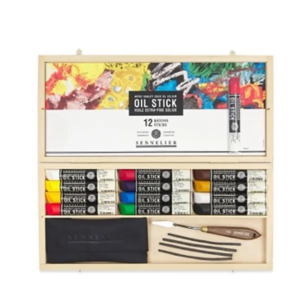 Set en Caja de Madera Óleo en Barra Sennelier 12 Colores +  Accesorios