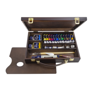TITAN Arts Maletín de Pinturas al Óleo Extra Fino en Caja de Madera | 12 x 20 ml + 1 x 60 ml + Accesorios