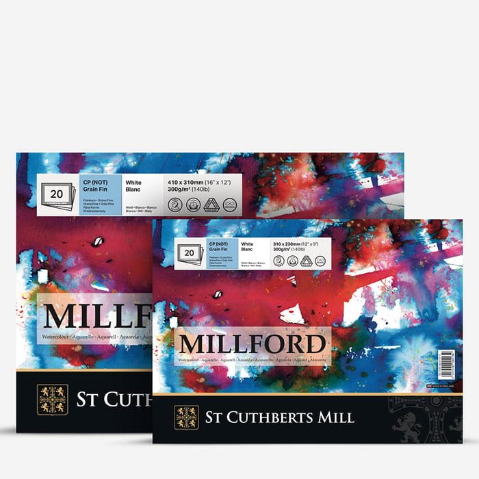 Millford Block de Papel para Acuarela 100% Algodón 300 g/m² Grano Fino 20 Hojas
