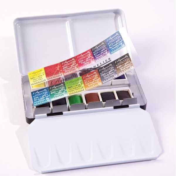 Acuarela Sennelier Caja de bolsillo Metal 12 Medias Pastillas