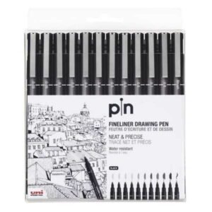 Set 12 Rotuladores Calibrados UNIPIN. Negro