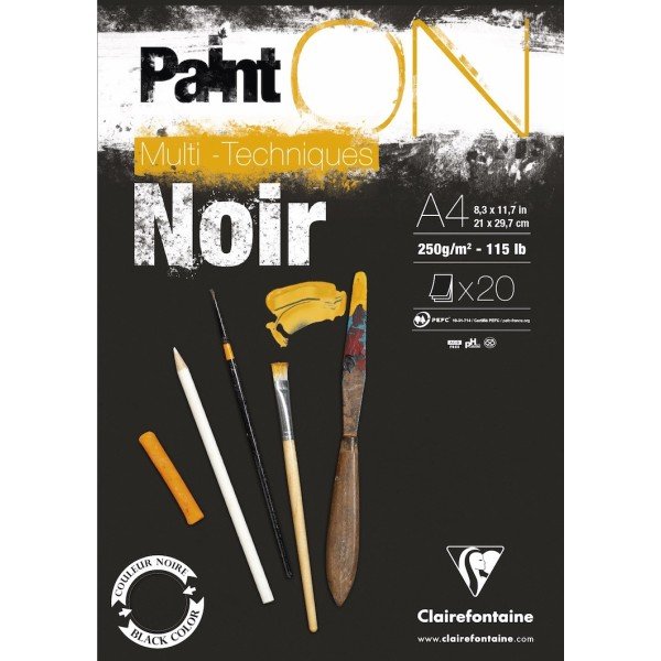 Bloc Multitécnicas Paint´On ClaireFontaine 250gr. Negro