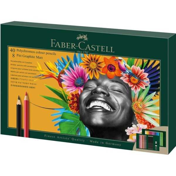 FABER CASTELL 40 Polychromos &  8 Pitt Graphite Matt estuche de regalo 50 Piezas