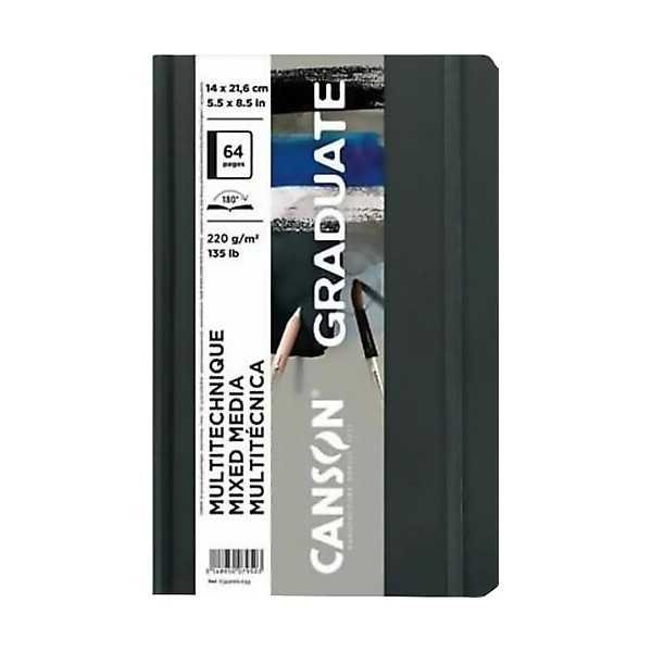 Cuaderno Canson Graduate Mix Media Fino 220gr. GRIS 14x21,6cm.
