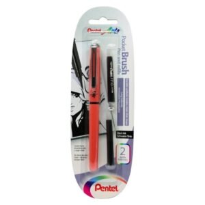 Rotulador Pincel Pentel Pocket Brush – Tinta Negra | Cuerpo Naranja + 2 Recambios
