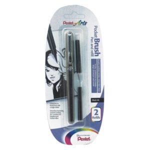 Rotulador Pincel Pentel Pocket Brush – Tinta Negra + 2 Recambios